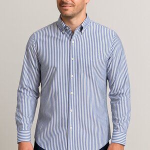 UNTUCKit Blue White Stripe Button Down Shirt XX-Large Stretch Nylon